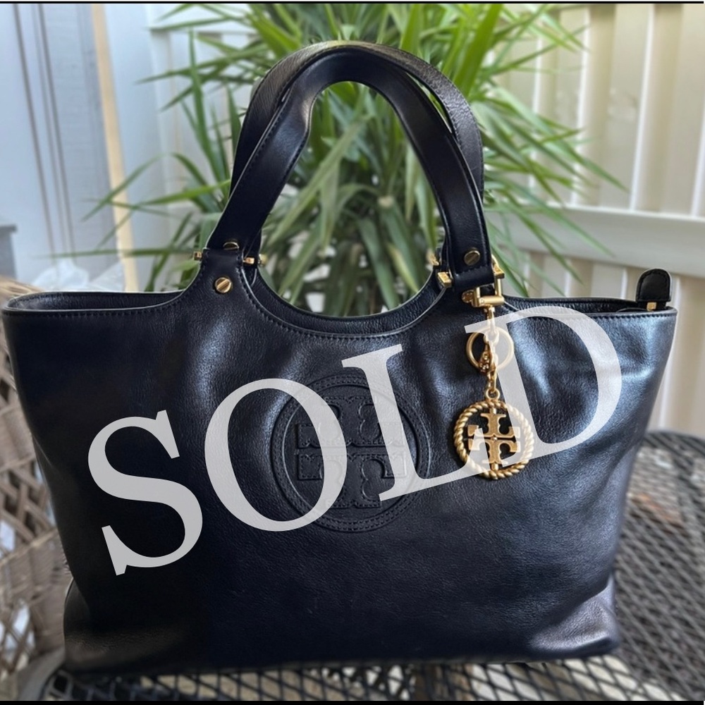 Tory Burch Large Black Genuine Leather Tote Purse